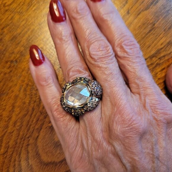 Cocktail Ring Gilded sterling silver and crystal - Picture 5 of 5